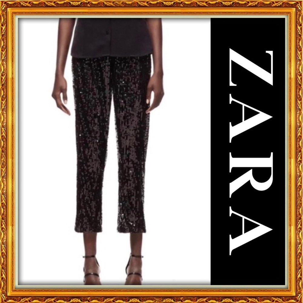 NWT | ZARA Black Sequin Ankle Trousers Pants!!